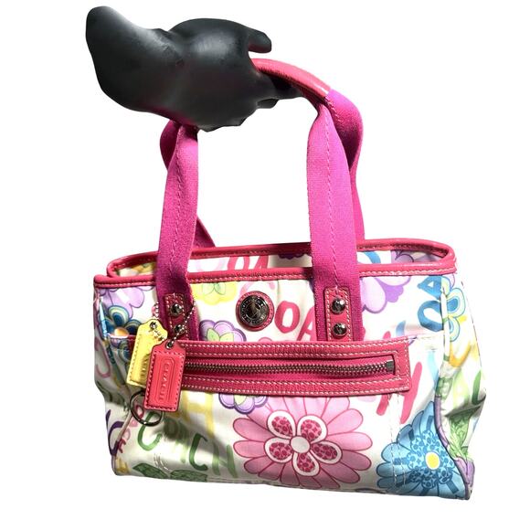 Coach Purse Poppy Graffiti Floral Tote Bag Multicolor Canvas - Picture 1 of 16